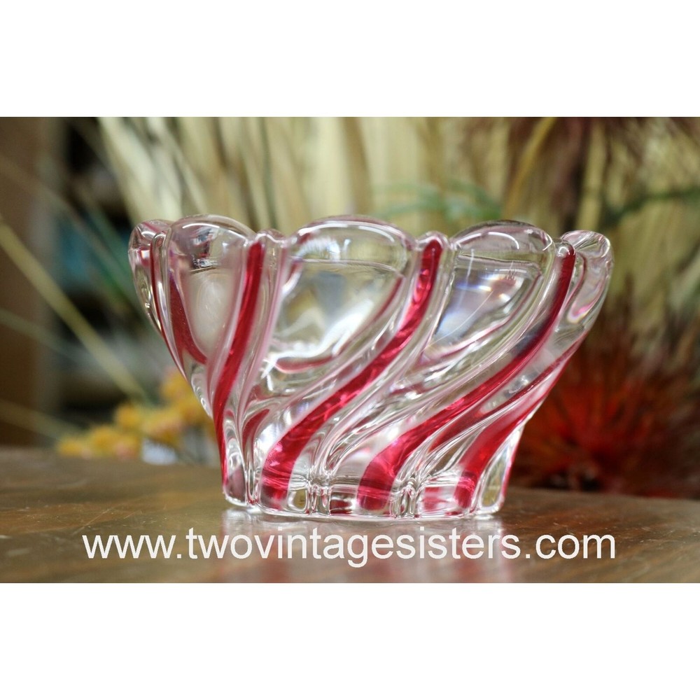 Mikasa Peppermint Crystal Bowl Red Swirl Trinket Candy Nut Holiday
